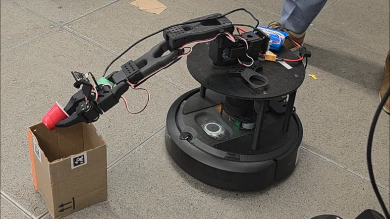 Turtlebot4 using SO-ARM101 to drop a small cup in a bin